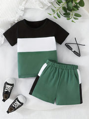 Boys Casual Outfit Round Neck T shirt & Shorts Summer Clothes Sets