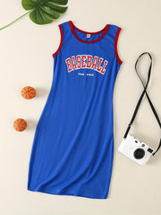 Girls Casual Dress ''Basketball'' Letter Ribbed Knit Sleeveless T Shirt Dress