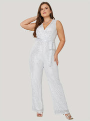 Sequin Wide Leg Tank Jumpsuit with Belt