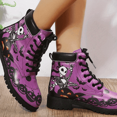 Women's Printed Chunky Heel Lace Up Short Boots Halloween Boots