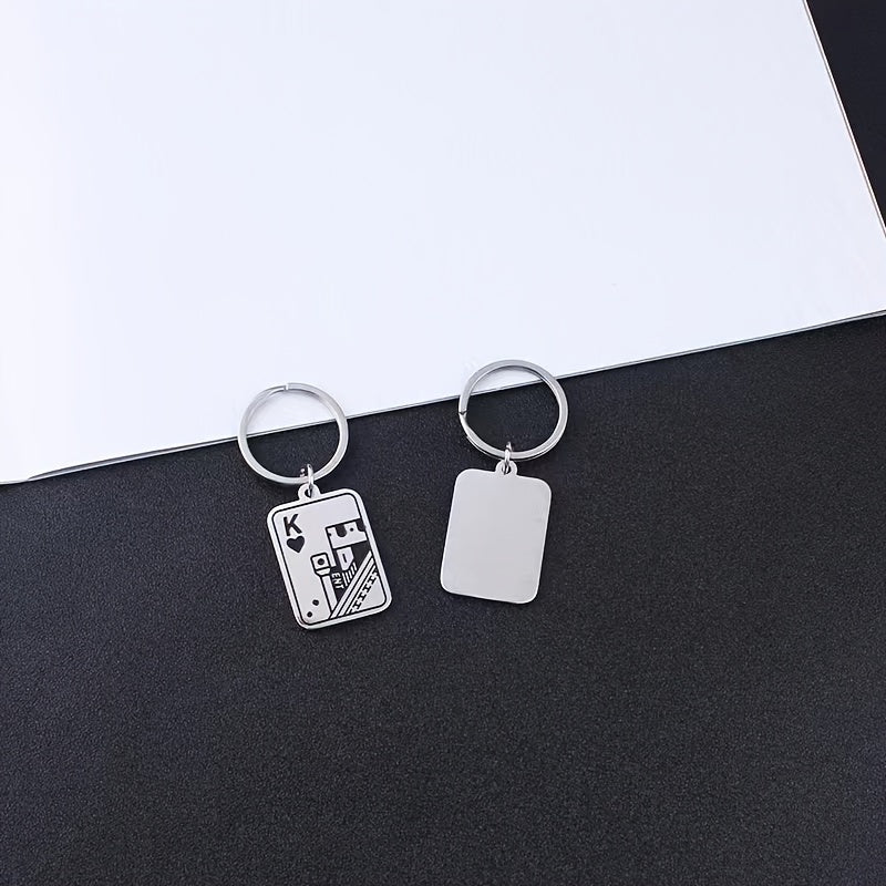 Creative Stainless Steel Playing Card Keychain Keyring Small Gift