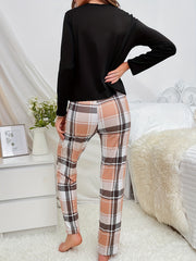 Bear Print Pajama Set Top & Plaid Pants Sleepwear