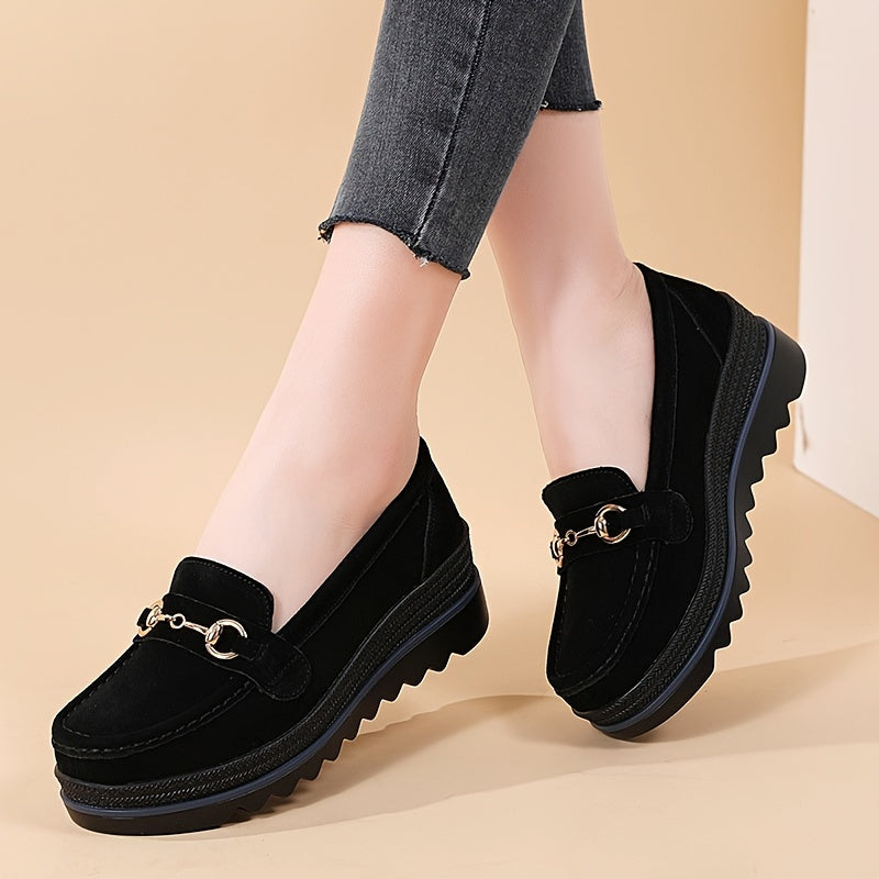 Women's Metal Platform Loafers Slip On Shoes
