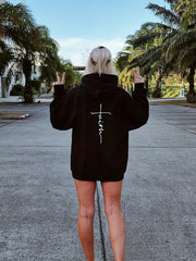 Faith Print Back Hoodie Long Sleeve Sweatshirt