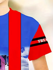 3D Red Cart Pattern T shirt For Kids Short Sleeve Top Casual Tee