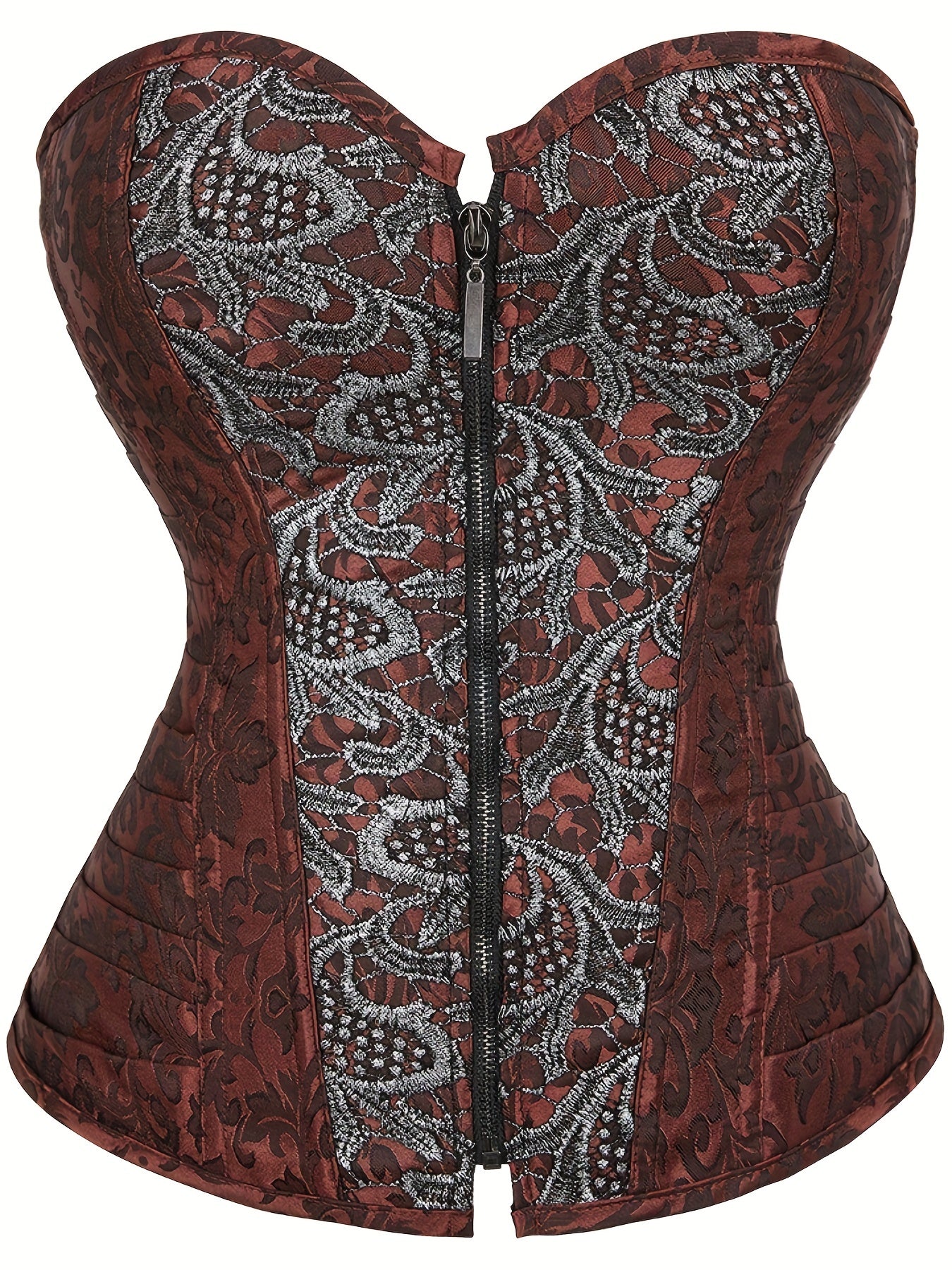 Gothic Corset Women's Plus Embroidered Zipper Front