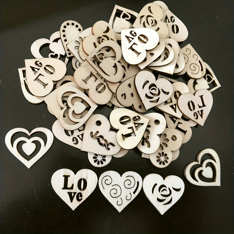 20pcs 1 18in DIY Wooden Love Heart Mix Shapes for Painting and Decoration