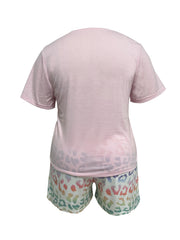V Neck Tee & Leopard Shorts Pajama Set