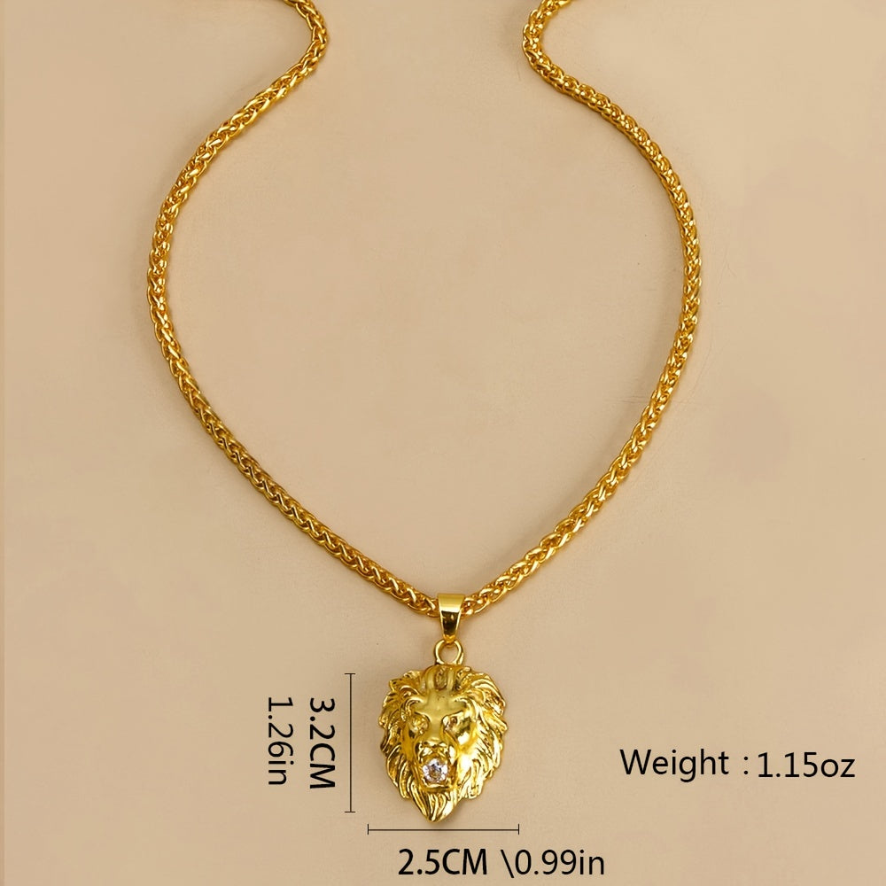 Lion Head Charm Necklace Hip Hop Sculptural Pendant Chain Necklace