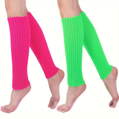 2 Multicolor Women's Woolen Leg Cover Solid Knitted Calf Warm Stacking Sock