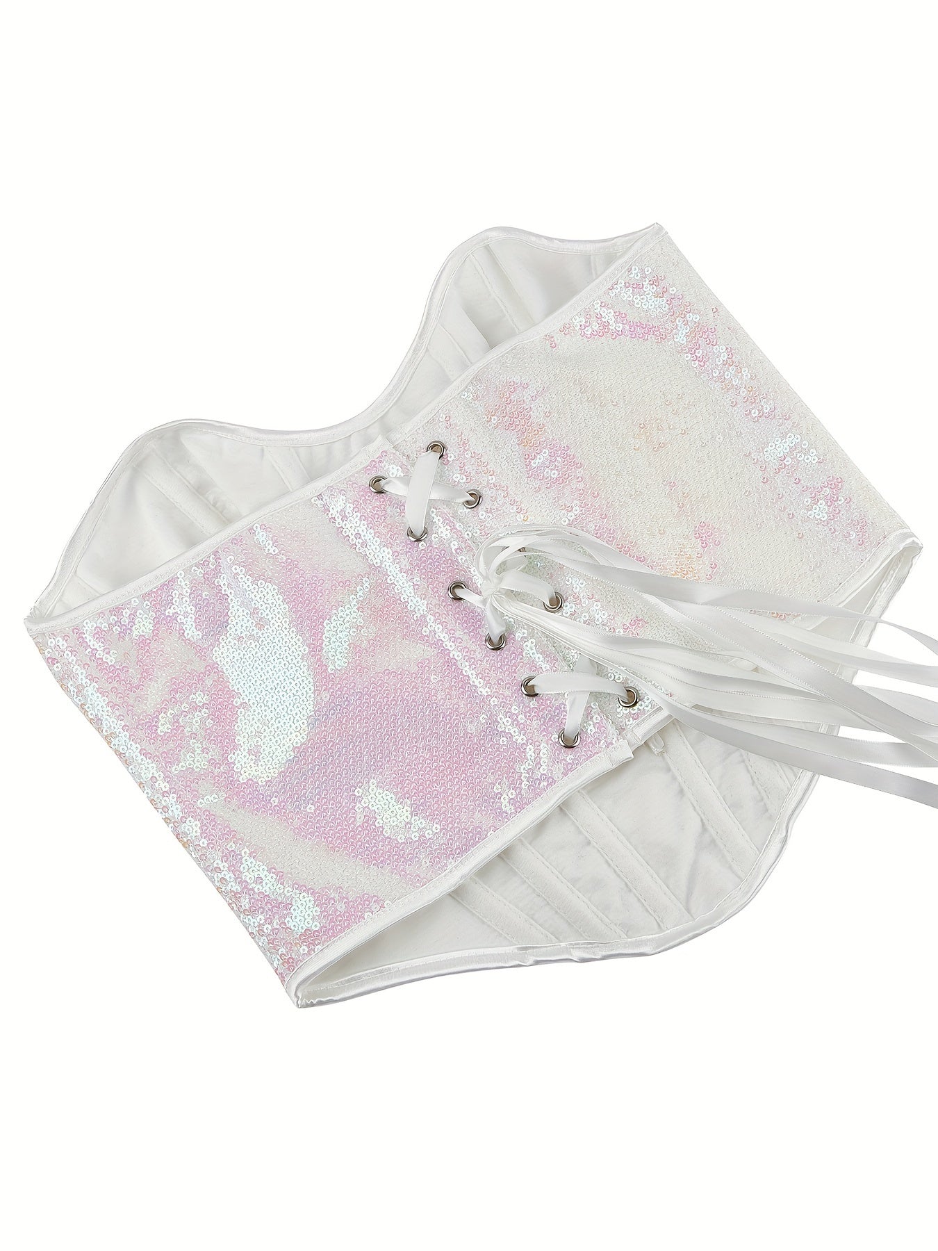 Sequin Strapless Corset Bustier Tummy Control Lace Up Slimmer Body Shaper