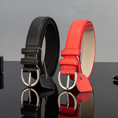 2pcs Casual PU Belt with Nail Bead Chain Pendant for Women
