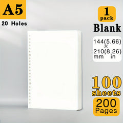 DIY Loose leaf Paper Refill Blank for Notebooks, 200 Pages, A5 B5 Size