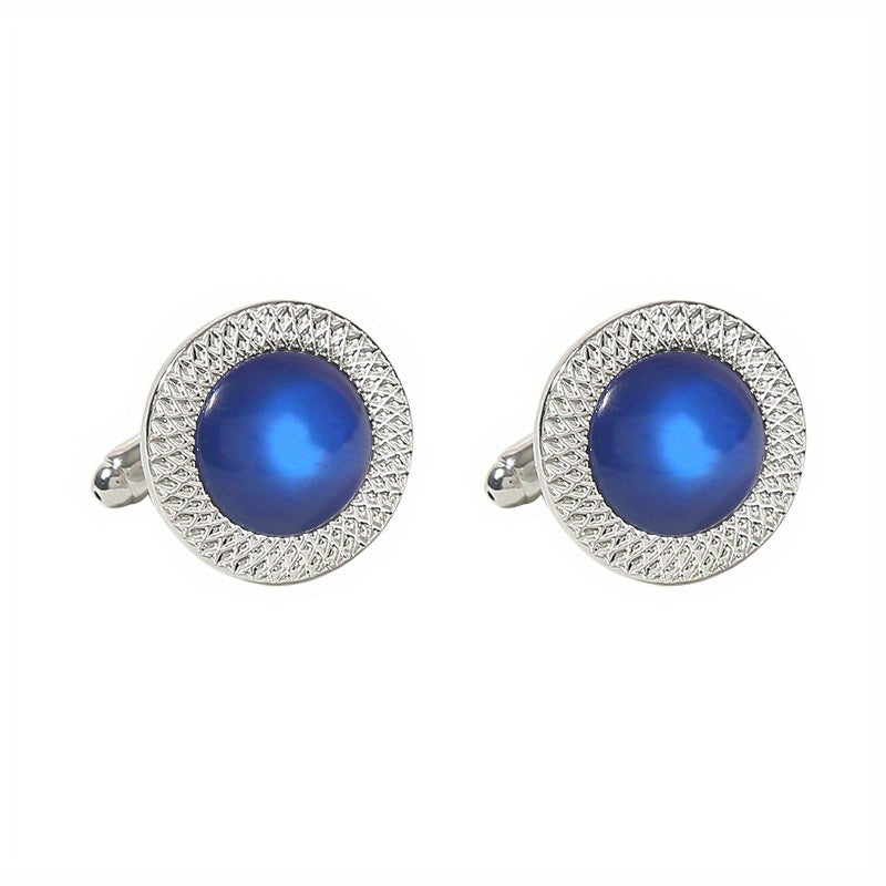 Men's Round Crystal Cufflinks Inlaid with Artificial Diamonds