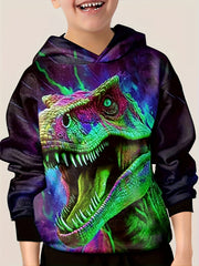 Dino Shark Graphic Hoodie for Boys - Casual Stretch Pullover