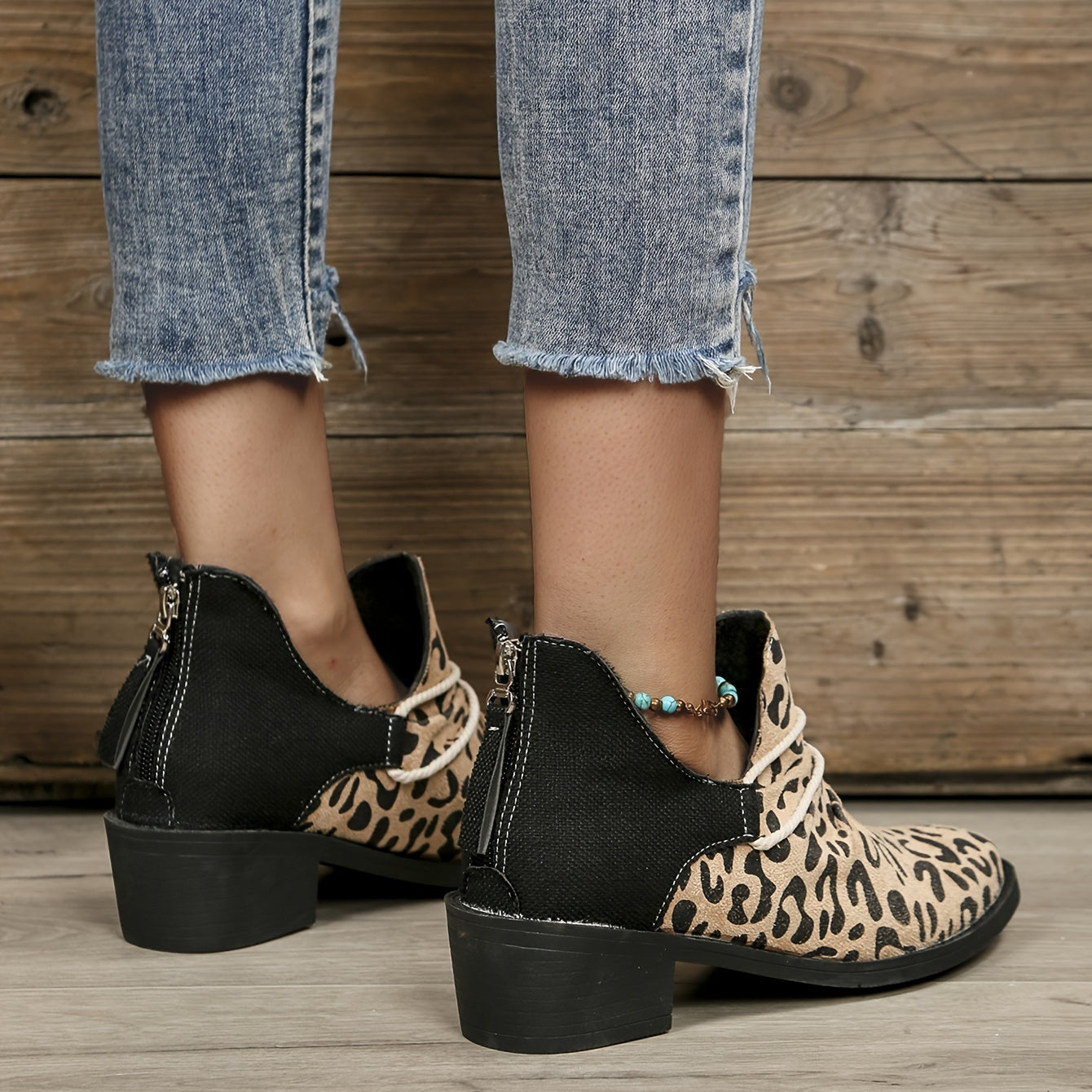Leopard Print Ankle Boots Chunky Heeled Chelsea Boots