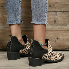 Leopard Print Ankle Boots Chunky Heeled Chelsea Boots