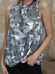 Star & Camo Tank Top Crew Neck Sleeveless Casual Women's Clothing