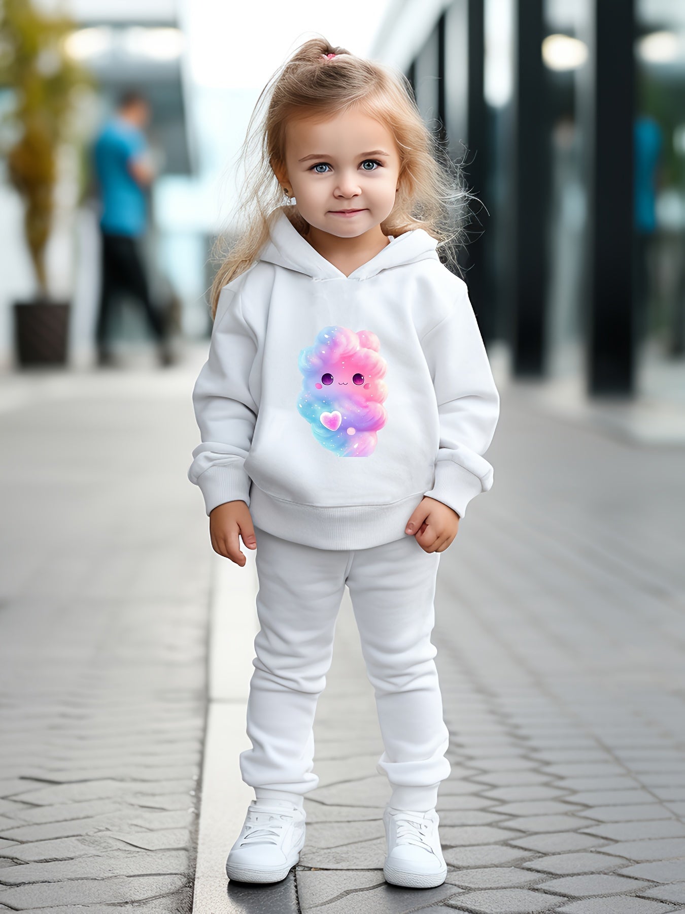 Cartoon Cloud Print Hoodies Pants Set Kids Spring Fall Sports Gift