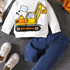 Boys Infant Cartoon Print Sweatshirt Top Denim Set