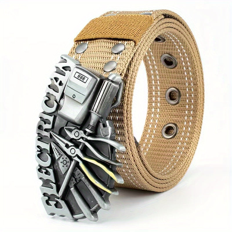 Men's Nylon Belt Alloy Smooth Buckle Casual Letter Tool Canvas Pants Belt