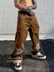 Y2k Letter Print Wide Leg Loose Fit Jeans for Men