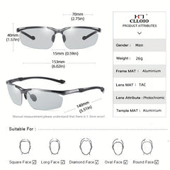 CLLOIO Polarized Photochromic Sunglasses Men's Rimless Night Driving Glasses