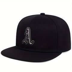 Gothic A Embroidery Snapback Hat Flat Brim Hip Hop Baseball Cap Unisex