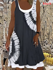 Tie Dye Tank Dress Round Neck Stretch Medium