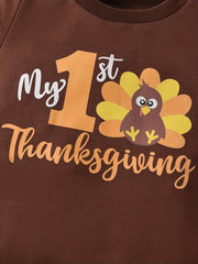 Turkey Pattern Kid's Pajamas 2pcs Sweatshirt & Sweatpants Set