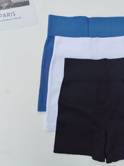 3pcs High Waist Yoga Shorts Rib Knit Plain Butt Lifting Tummy Control Sporty Sho