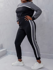 Colorblock Top & Sweatpants Sportswear Set Plus 2pcs Activewear Set