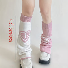 Y2K Heart Print Leg Warmers Knee High Socks Women's Stockings