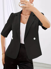 Short Sleeve Lapel Blazer Solid Open Front Women's Outerwear