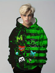 Boy's Green Monster Print Hoodie for Spring Fall