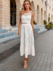 High Waist Splicing Tiered Skirt Casual A line Skirt For Spring & Summer