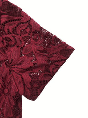 V Neck Lace Bodysuit Short Sleeve Summer Casual Women's Clothing