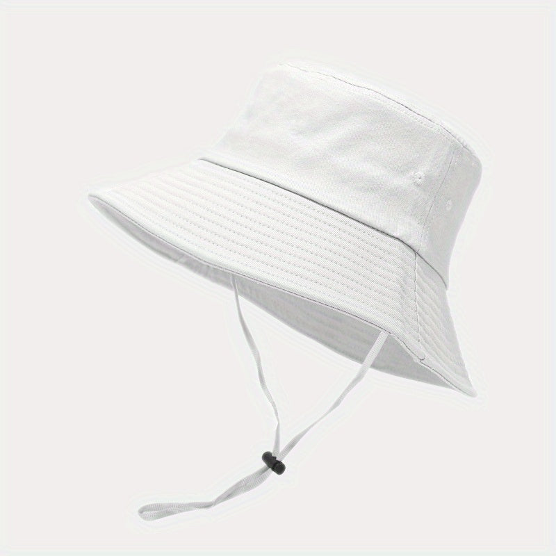 Wide Brim Strap Windproof Rope Bucket Hat Solid Outdoor Sun Protection Hat