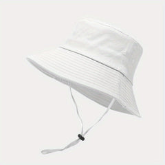 Wide Brim Strap Windproof Rope Bucket Hat Solid Outdoor Sun Protection Hat