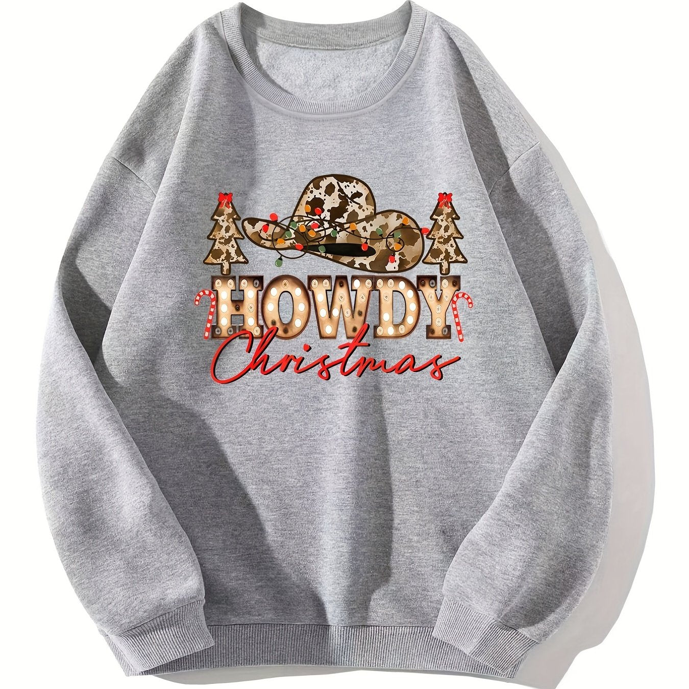 Christmas Print Sweatshirt Crew Neck Casual Long Sleeve Winter Fall