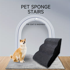 Memory Foam Pet Stairs with Small Storage - Dog Ramp for High Beds