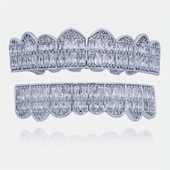 18K Unisex Big Gold Teeth Square Pave CZ 8 Teeth Top Bottom