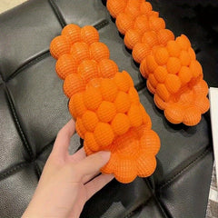 Women's Indoor Bubble Slides Solid Massage Lychee Open Toe Non Slip Shoes