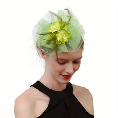 Lady Mesh Hat with Faux Feather Head Piece Accessories
