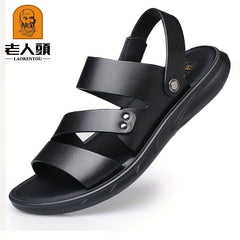 LAORENTOU Men's Leather Sandals Outdoor Anti-skid Slip On Beach Shoes