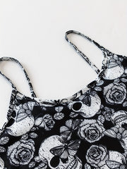 Skull Print Halloween Pajama Set Crew Neck Cami Top & Elastic Waistband Shorts