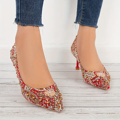 Rhinestone High Heels Paisley Pattern Pointed Toe Stiletto Heels