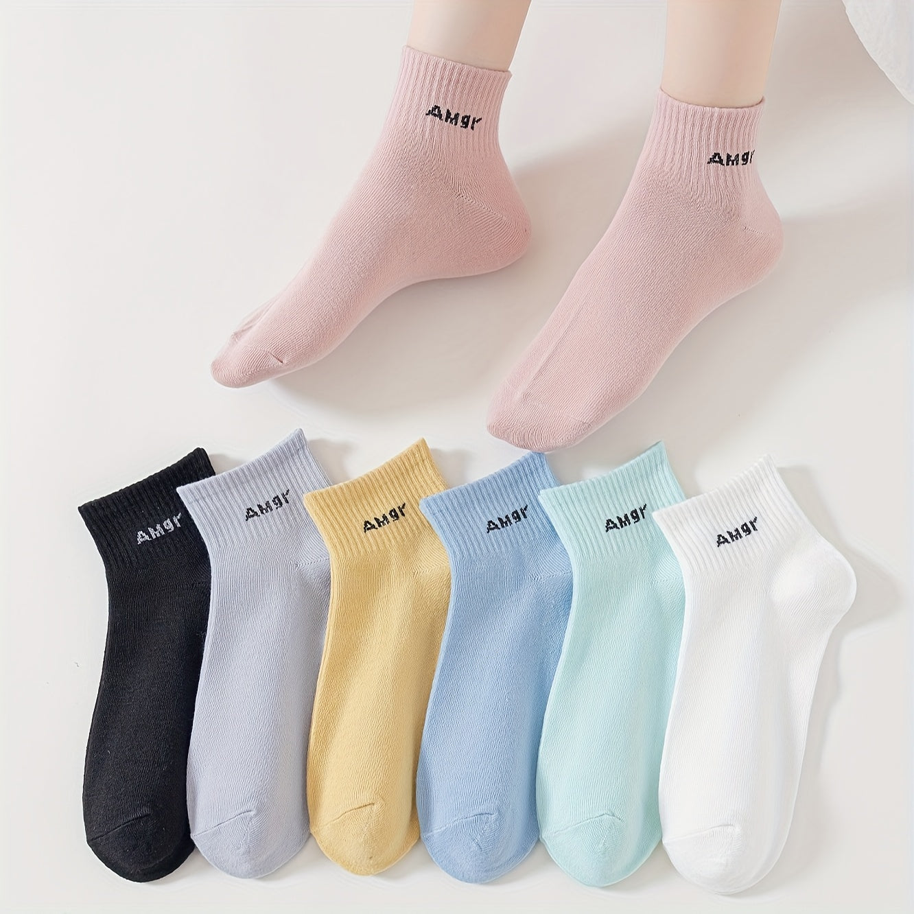 7 Pairs Letter Print Socks Breathable & Comfy Women's Stockings & Hosiery