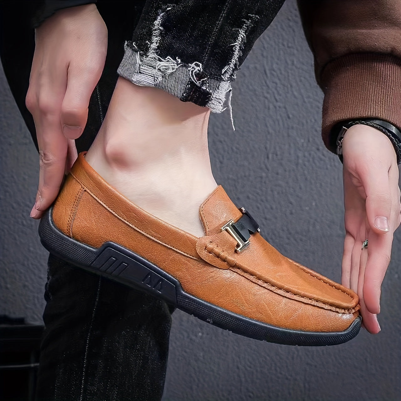 Men's Moc Toe Loafer Shoes Non slip PU Leather Shoes