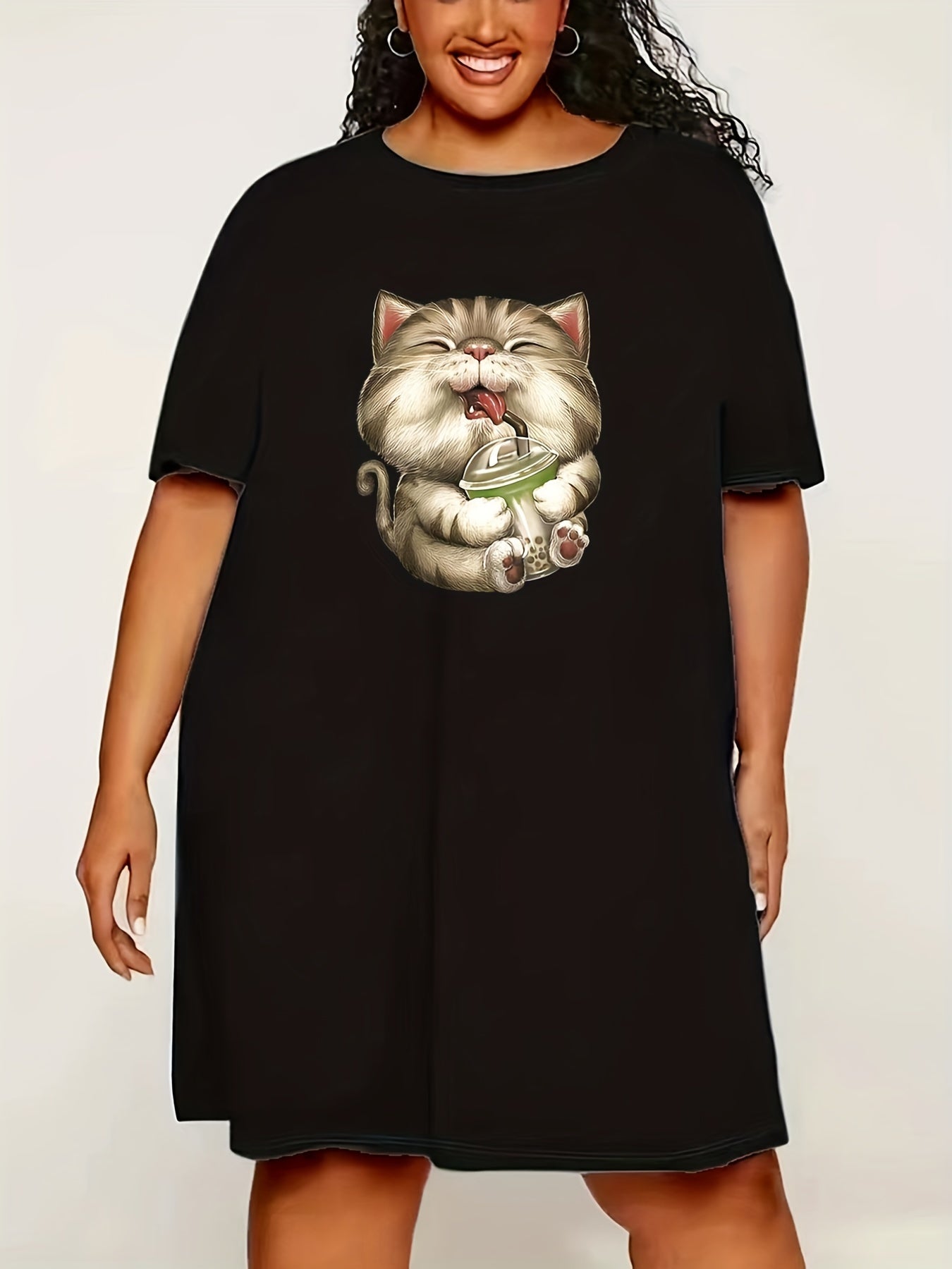 Cat Print Short Sleeve Tee Nightdress